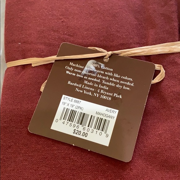 Bardwil Avery Mahogany 2-Pc. Cotton Napkin Set new - Picture 4 of 4
